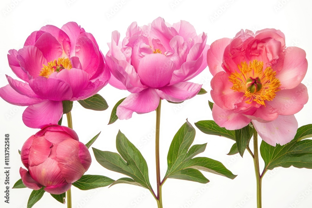 Peony flowers set isolated on white background Peony flowers set isolated on white background