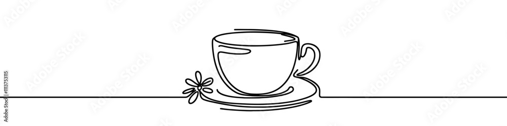 One continuous line illustration of a cup of tea, isolated on white background. Line art of a cup of tea One continuous line illustration of a cup of tea, isolated on white background. Line art of a cup of tea