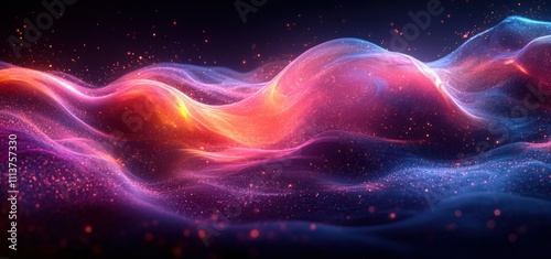 Abstract Futuristic Design with Flowing Lines in Soft Neon Colors and Dark Background