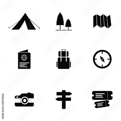 Camping and Adventure Icon black and white 
