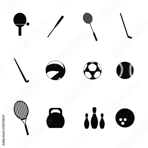 sports black and white icon set 
