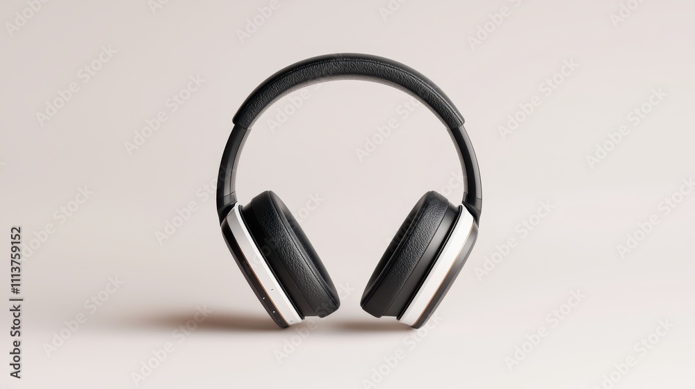 Stylish black headphones on a light background. Stylish black headphones on a light background.
