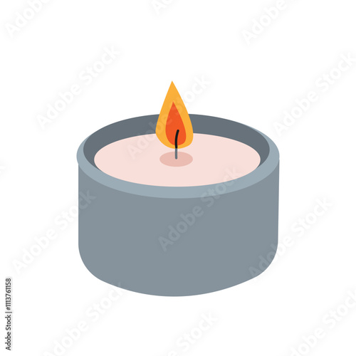 Icon scented candle. Cozy aromatic candle. Aromatherapy and relaxation. Hand drawn flat vector illustration isolate on white .Trendy candle. Modern scented cozy hygge candle for home interior decor.