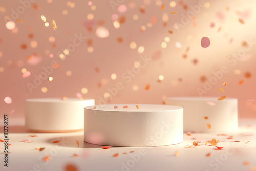 Saint Valentin's 14 February concept, Luxury background for branding and product presentation. pink  color podium with confetti and bokeh, festive holdiay advert concept...
