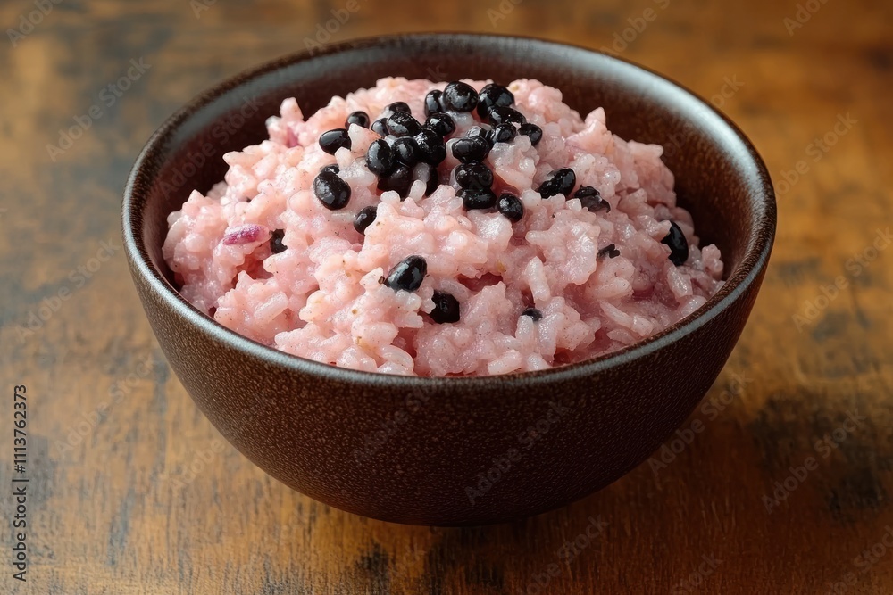 Pink Rice with Black Beans Celebrated with Sesame Salt Pink Rice with Black Beans Celebrated with Sesame Salt