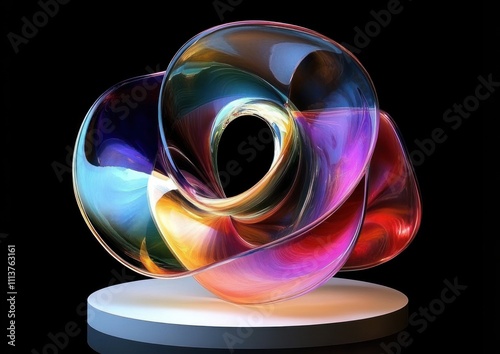 Vibrant Abstract Sculpture with Swirling Glass and Dramatic Backlighting in Contemporary Art Style photo