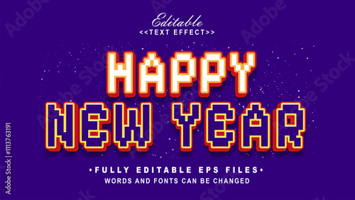 editable pixel happy new year text effect.typhography logo