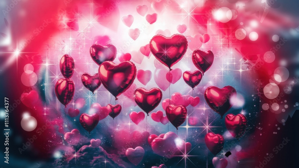 Dreamy background with heartshaped balloons vibrant red hues cinematic lighting Dreamy background with heartshaped balloons vibrant red hues cinematic lighting