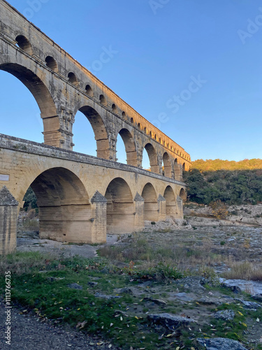 The Pont du Gard, a Roman aqueduct in Remoulins, France, showcasing its impressive architecture and historical significance