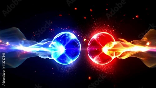 Scientific concept of depicting the fusion of two atoms. Sci-fi background. Quantum physics. Generative AI