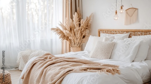 Cozy Bedroom Featuring a White Bed and Neutral Decor