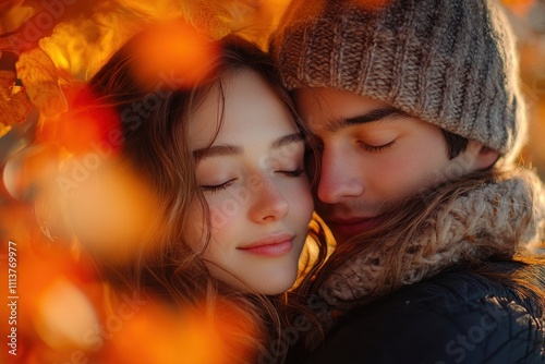 Granddaughter and Grandmother Embrace in Autumn Park photo