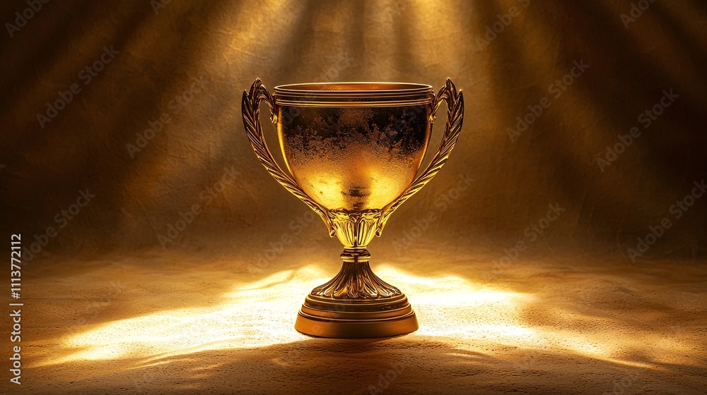 Shining Symbol of Success: Golden Trophy on White Surface in Bright Daylight Shining Symbol of Success: Golden Trophy on White Surface in Bright Daylight