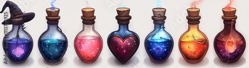 A modern bottle for a love potion. An elixir or perfume of today. A charm for marriage or dating. A laboratory flask with an antidote recipe and a purple label.