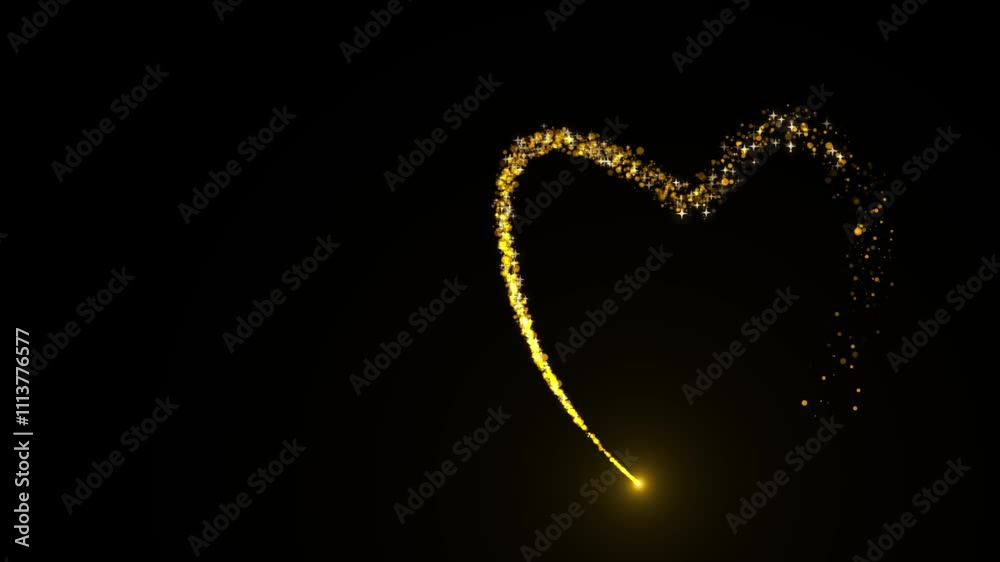 Glitter Light Heart Sparkling star dust trail particle 4k animation. valentine and wedding backgrounds