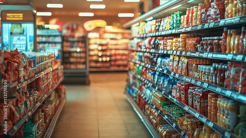 Colorful grocery aisle filled with various condiments and sauces in a supermarket Colorful grocery aisle filled with various condiments and sauces in a supermarket
