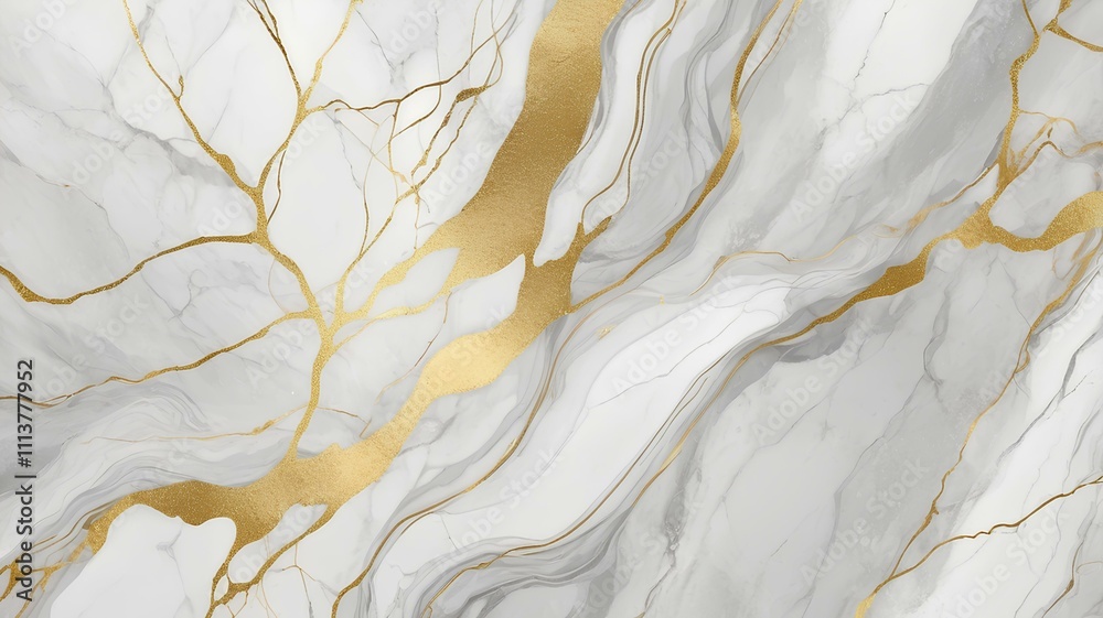 Obraz premium The background has a pure white marble pattern contrasting with glittering golden lines. Create a feeling of luxury and modernity. The golden veins spread out like the veins of marble. Make the pictur