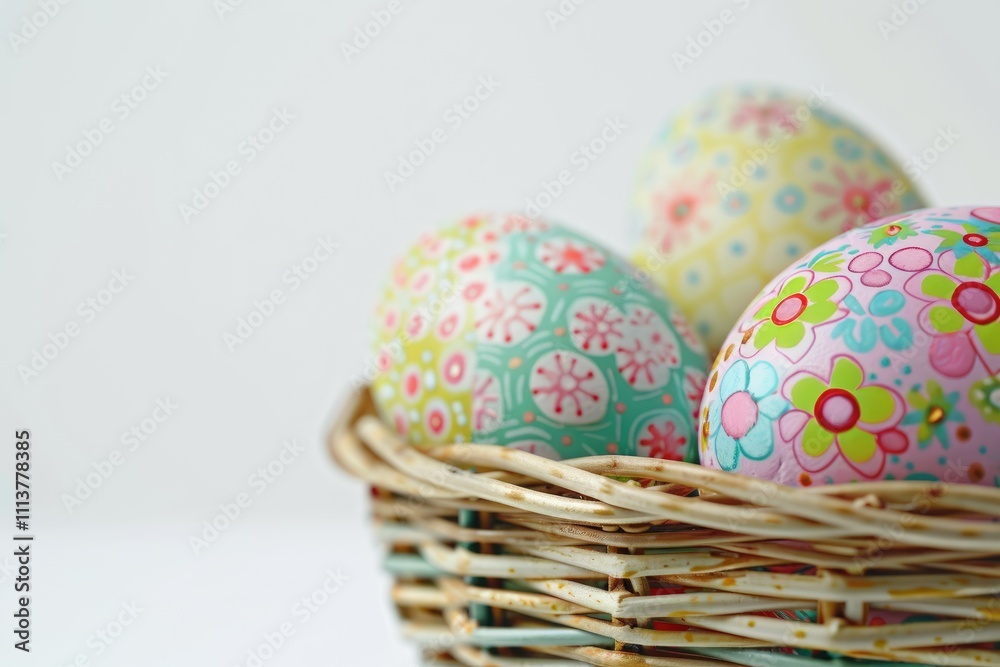 Painted Easter Eggs in a Wicker Basket Painted Easter Eggs in a Wicker Basket