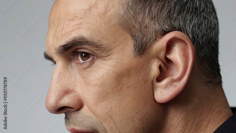 Obraz premium lose_up_view_of_a_mans_ear_on_white_backgroun