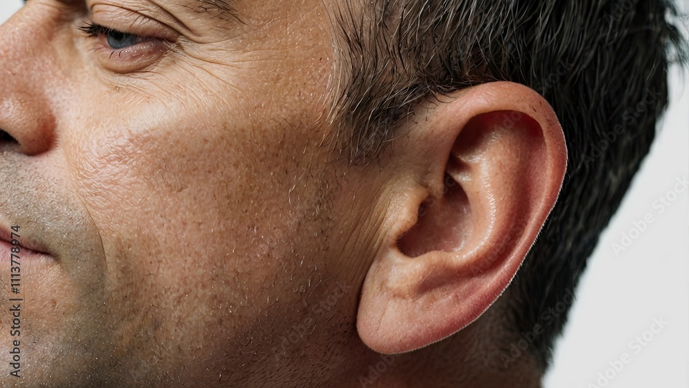 lose_up_view_of_a_mans_ear_on_white_backgroun lose_up_view_of_a_mans_ear_on_white_backgroun