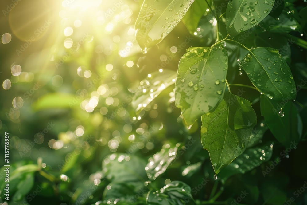 Morning dew on leaves natures beauty in green tones. Morning dew on leaves natures beauty in green tones.