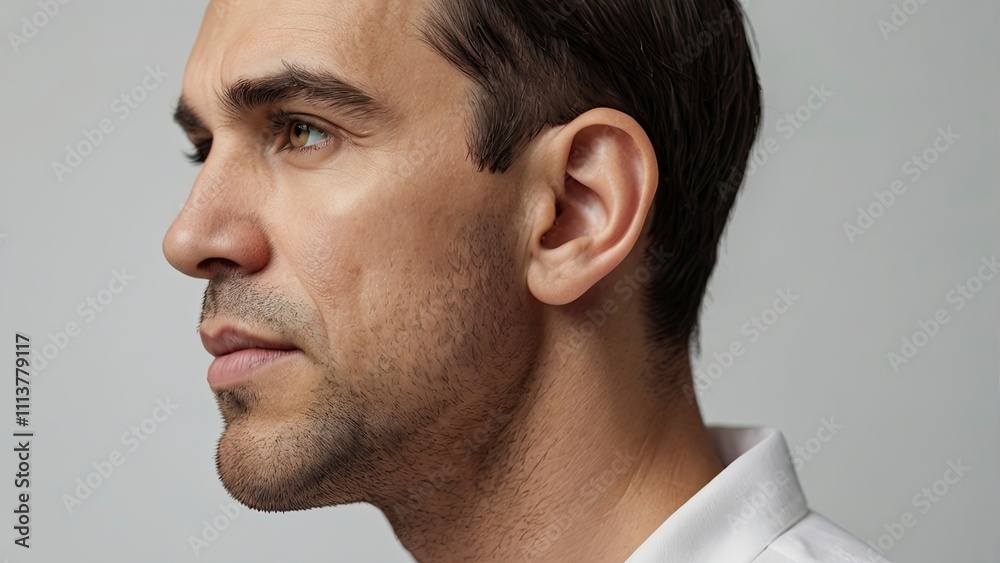 Fototapeta premium lose_up_view_of_a_mans_ear_on_white_backgroun