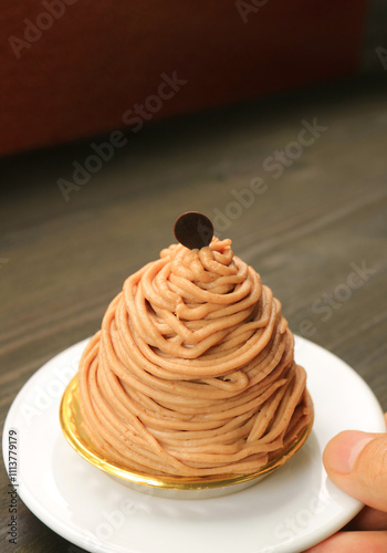 Delightful Mont Blanc Cake or Mont-blanc Aux Marrons	Topped with Chocolate photo