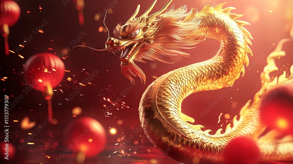 Golden Dragon Majestically Soaring, A Stunning Visual Feast Golden Dragon Majestically Soaring, A Stunning Visual Feast