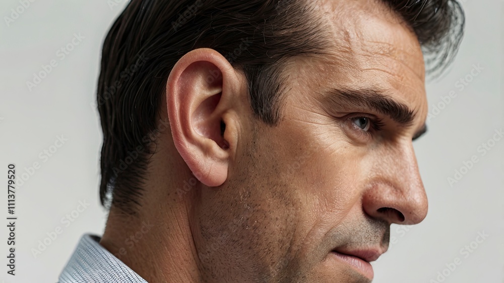 Obraz premium lose_up_view_of_a_mans_ear_on_white_backgroun