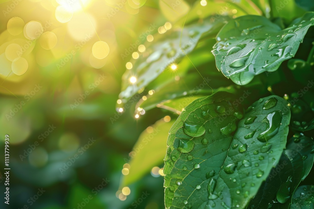 Morning dew on leaves natures beauty in green tones. Morning dew on leaves natures beauty in green tones.