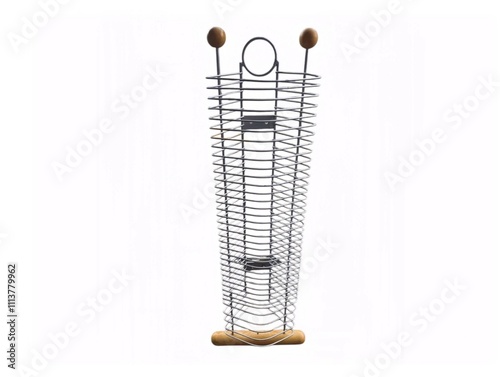 The white background in the picture is a CD tray that is a silver aluminum frame with steps and slots.It has a wooden base and a pattern of aluminum bending and has two wooden buttons on the top.