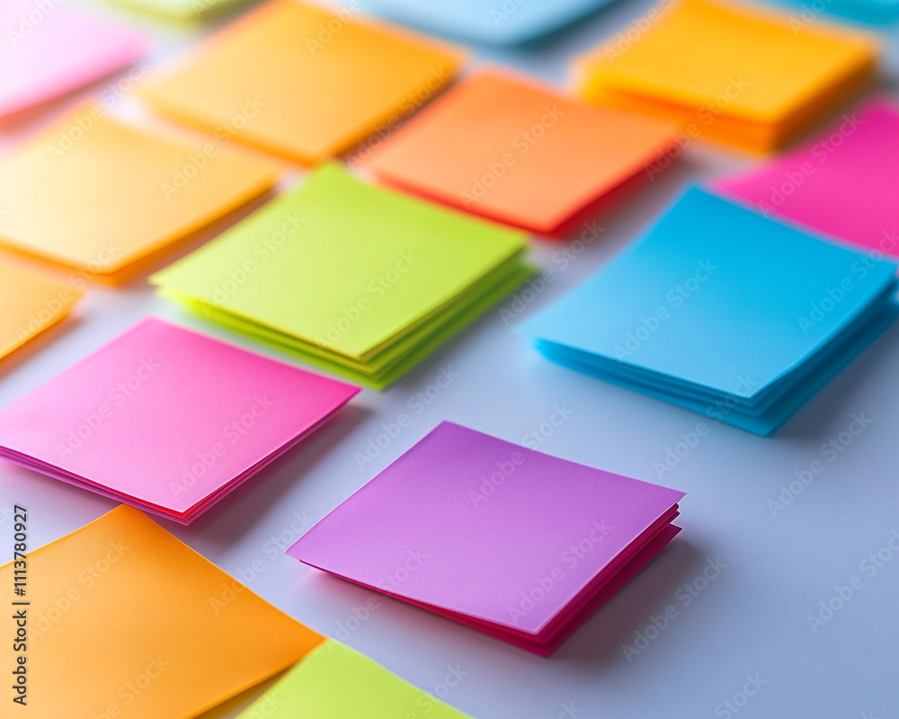 Bright sticky notes on a clean desk. Bright sticky notes on a clean desk.
