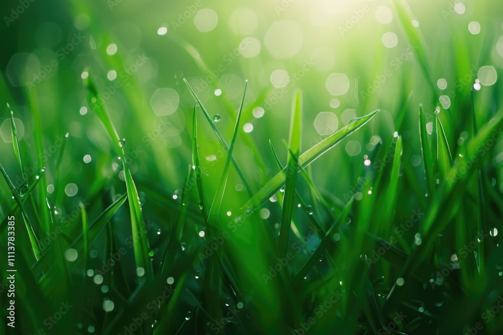 Fototapeta premium Morning dew on green grass pure beauty of nature.