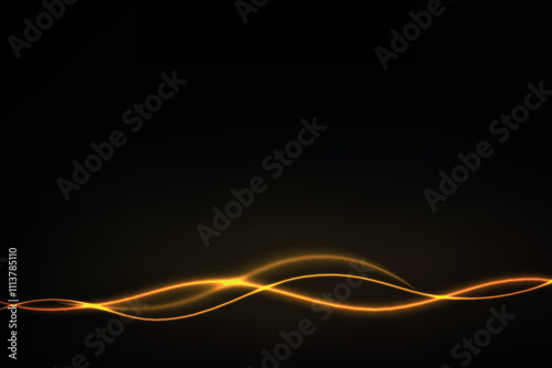 Glowing Golden Light Trails on Black Background