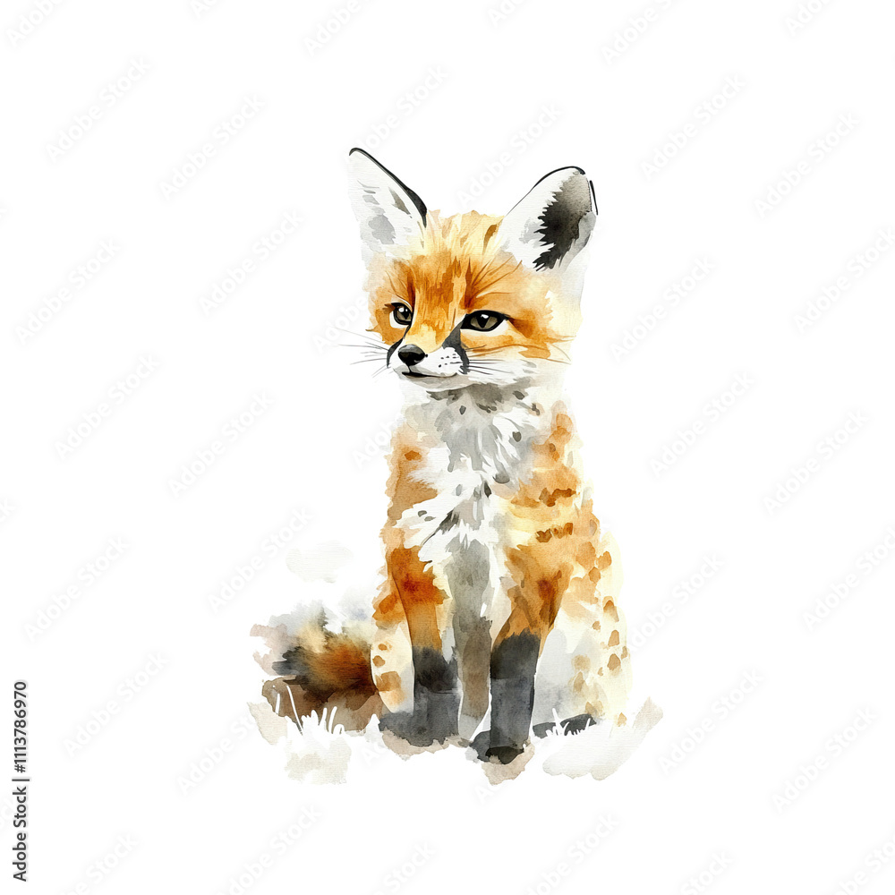 Obraz premium Watercolor Fox Cub Art