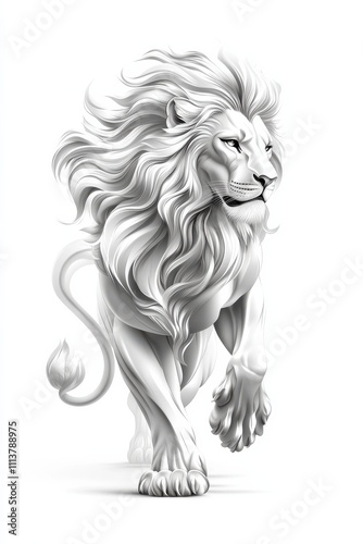 A powerful representation of a roaring lion captured in minimalist outline style. The artwork showcases dynamic movement and intricate detailing, creating an impression of strength and majesty photo