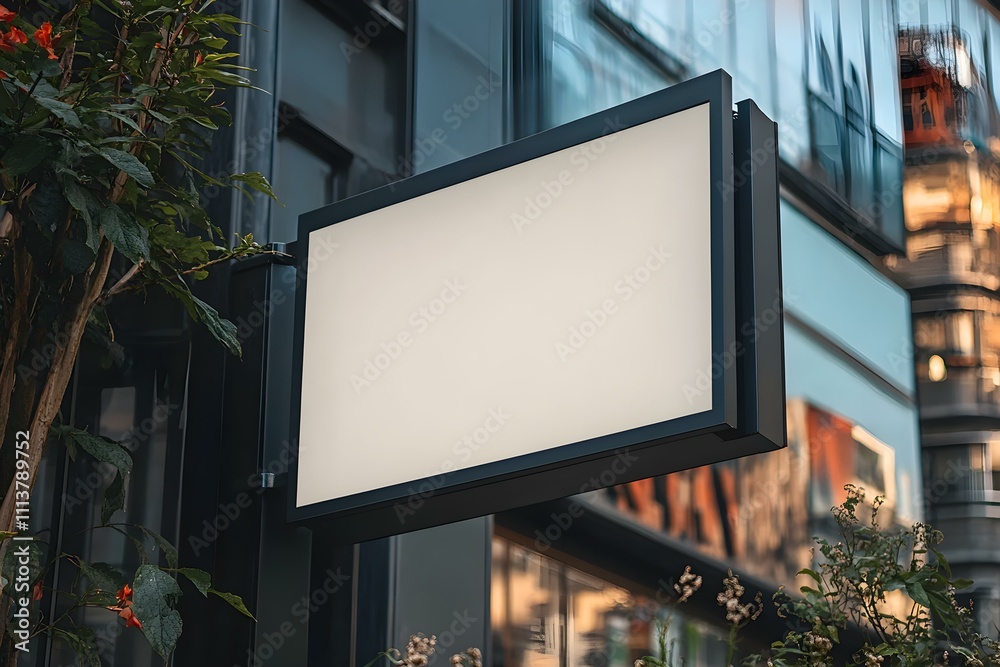 Blank Square Sign Mockup in Urban Environment Blank Square Sign Mockup in Urban Environment
