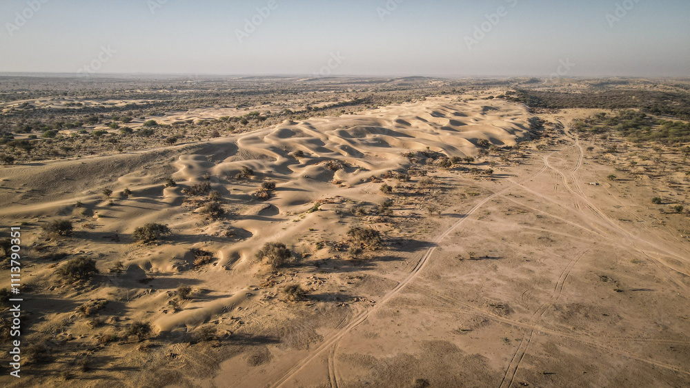 The landscape of Thar Desert in Rajasthan, India The landscape of Thar Desert in Rajasthan, India