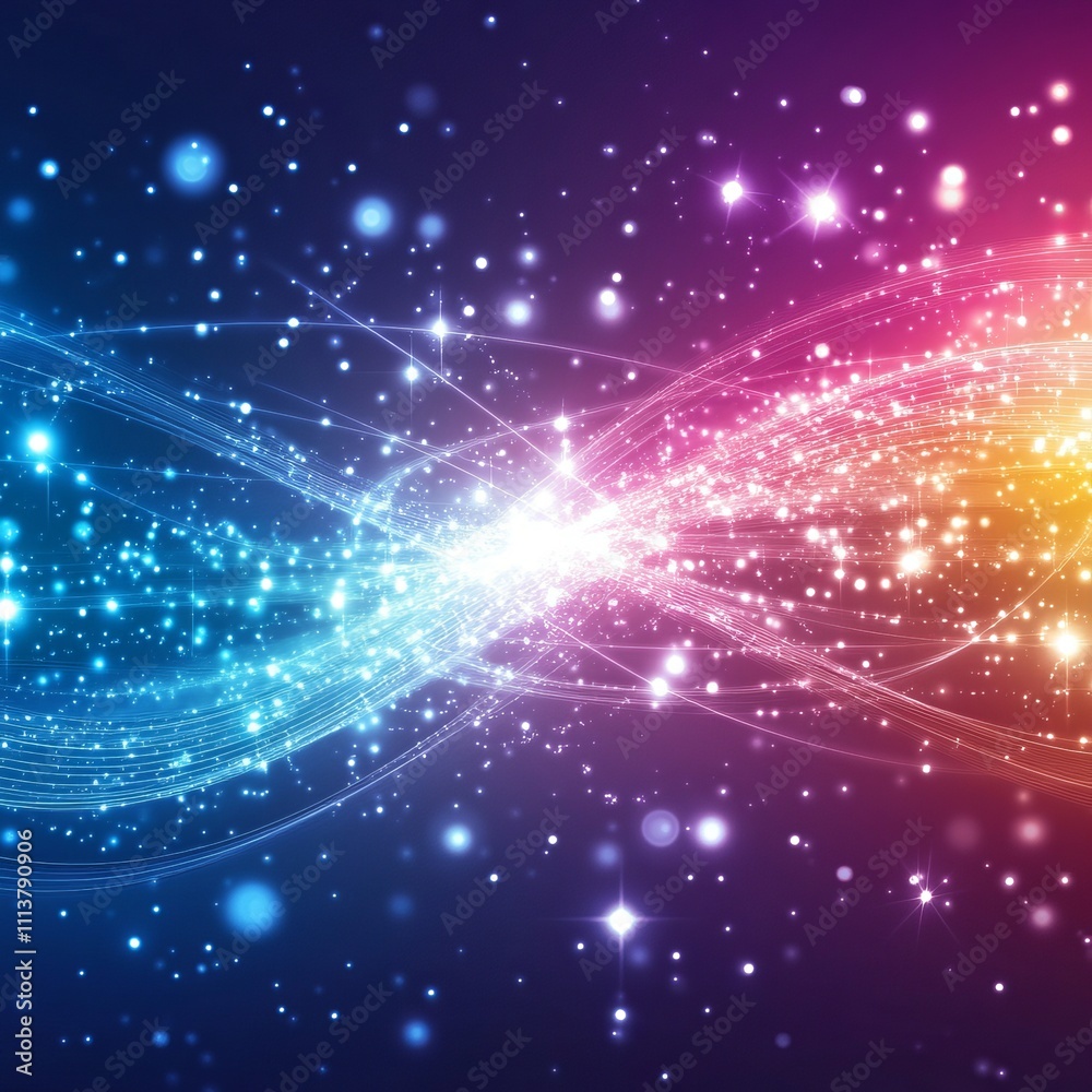 Fototapeta premium Abstract colorful light wave with sparkling particles.