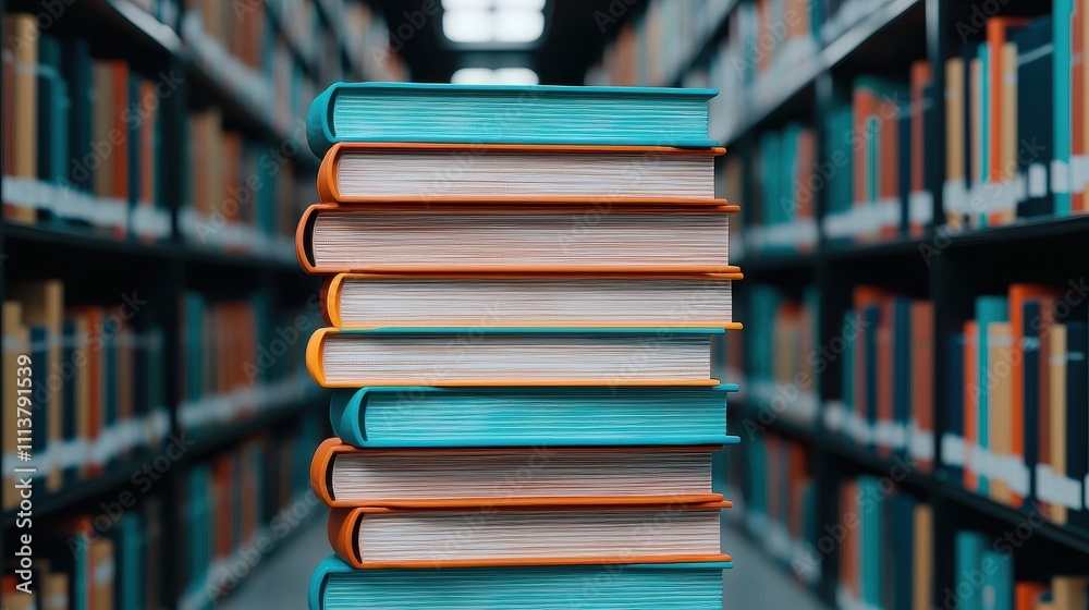 Exploring knowledge stacked books in modern library educational content indoor environment close-up perspective Exploring knowledge stacked books in modern library educational content indoor environment close-up perspective