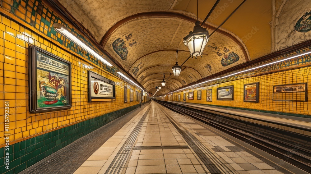Subway Station Interior with Yellow Tiles Subway Station Interior with Yellow Tiles