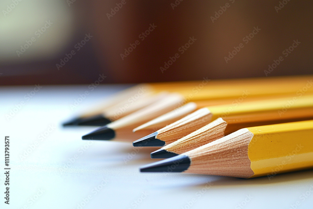 Obraz premium Neatly arranged pencils on a clean desk.