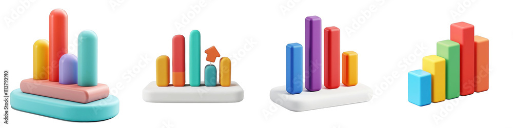 3d render bar chart isolated on transparent background Cartoon Illustration in plastic style