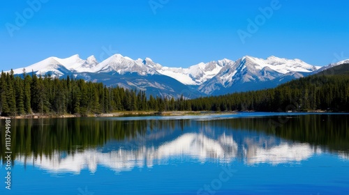 Serene Mountain Landscape with Reflection in Calm Lake Water