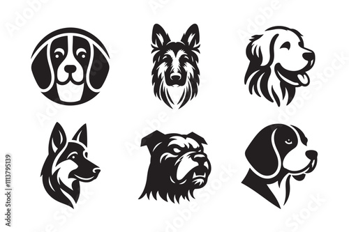 Dog head vector silhouette art illustration bundle