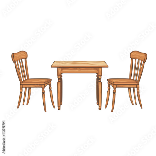 Wooden Dining Set Illustration