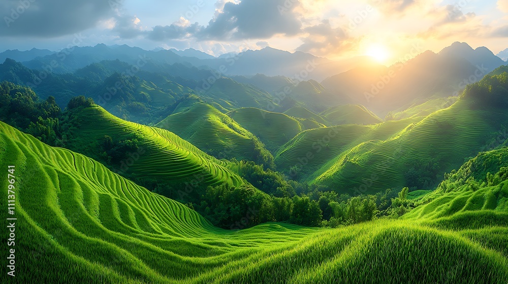 Fototapeta premium Serene hills covered in vibrant greenery