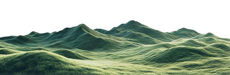 Leinwandbilder Olivgrün Green mountain landscape with rolling hills, isolated on transparent cutout background  © PNGuin Studio
