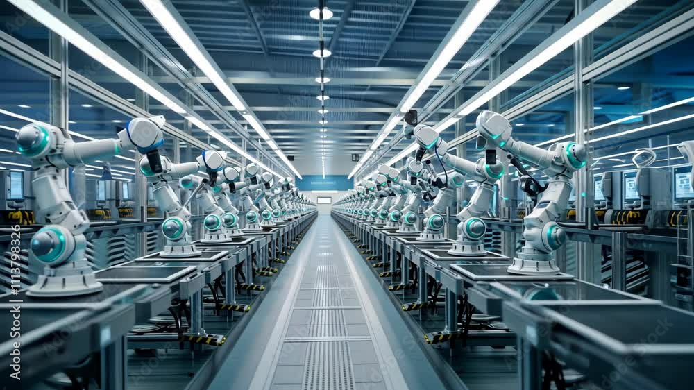 Futuristic Factory: Automated Production Line with Advanced Robotics Futuristic Factory: Automated Production Line with Advanced Robotics