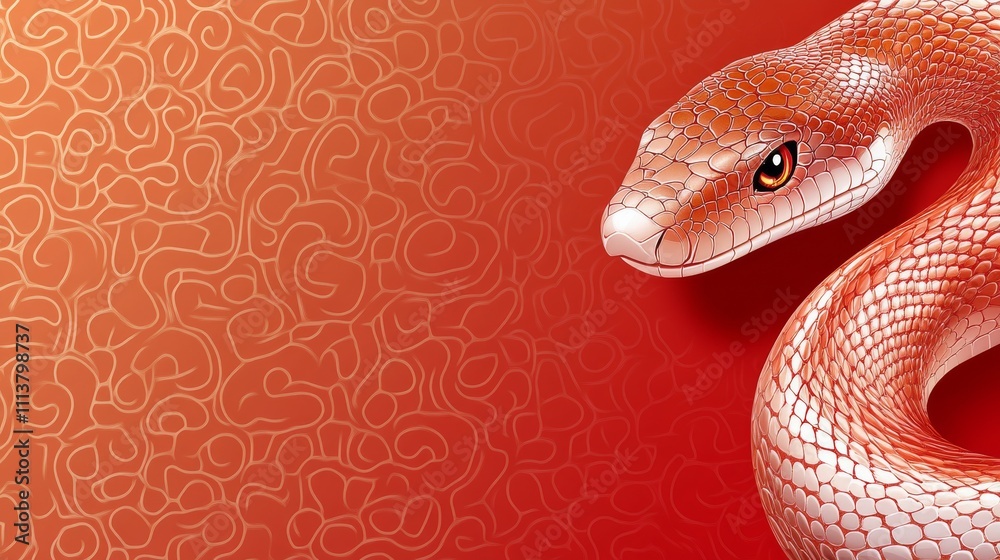 Fototapeta premium The Year of the Snake, A red and orange snake is shown on a red background